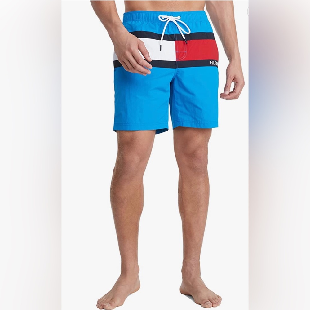 TOMMY HILFIGER COLORBLOCK FLAG 7" SWIM TRUNK Size Small